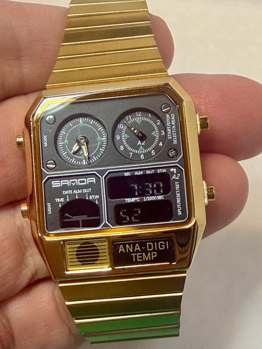Sanda analog digital mens watch multi funtion gold